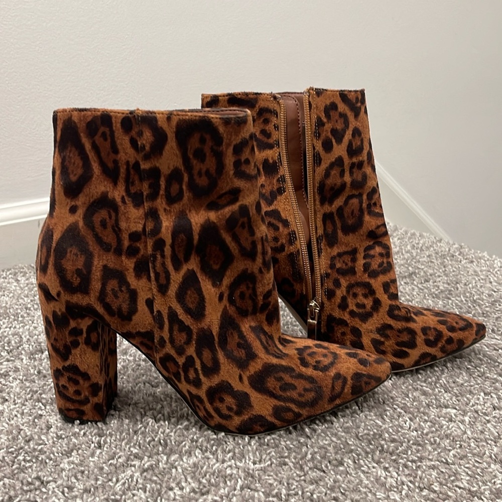 Animal print booties.